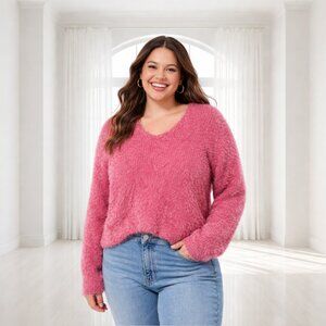 2 for $20 Freshman 1996 Bubblegum Pink Fuzzy Sweater Size L Soft Cozy Knit